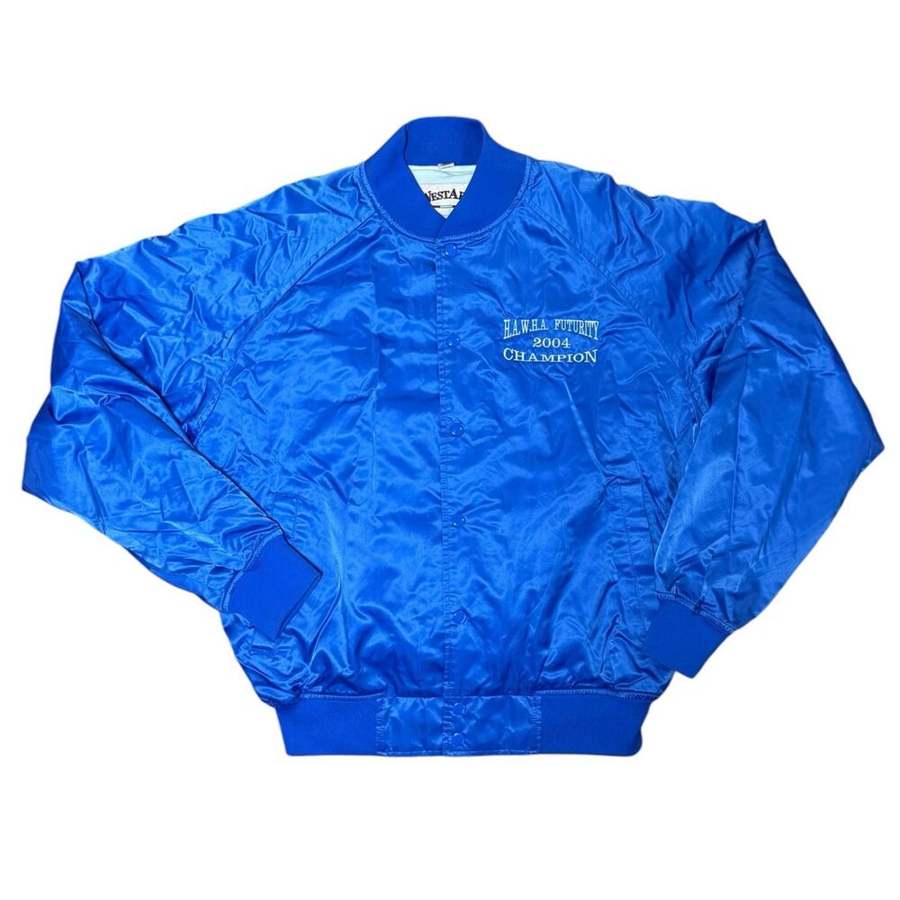 Vintage Westark Satin Jacket Men's Large Blue Snap HAWHA Futurity 2004 Champion